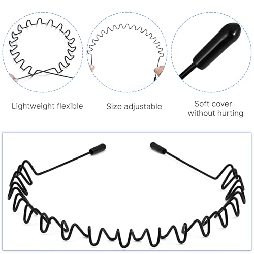 Metal Hair Bands for Men 2 Pack, Non-Slip Wave Headbands Black