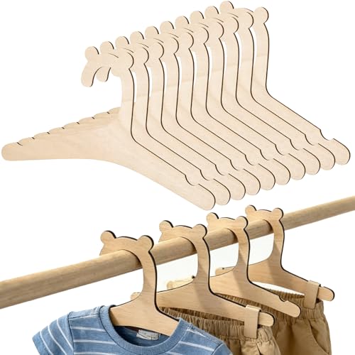 LIQWEI Wooden Baby Hangers with Bear Ears - 10 Pack Non-Slip Kids Hangers