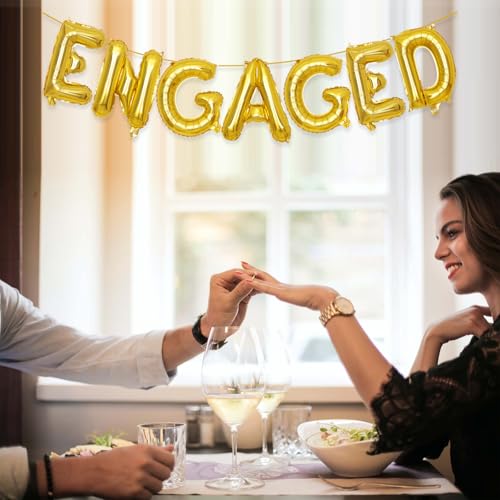 Engaged Gold Letter Balloons 16in 2 Set - Party Decor, Reusable Foil Letter Balloons