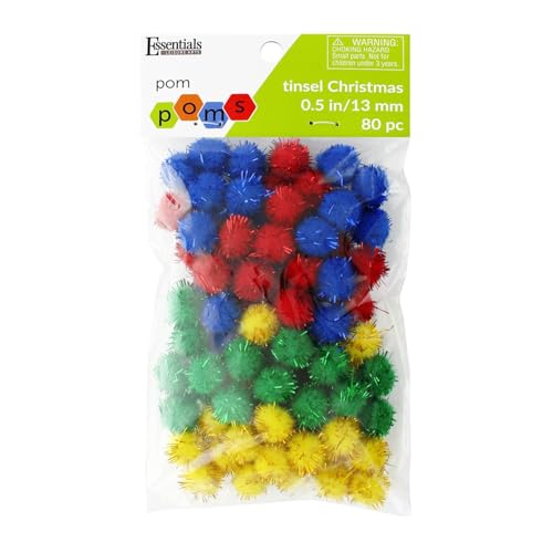 Christmas Tinsel Pom Poms 1/2 Inch, 80 Pack for Crafts & Decorations