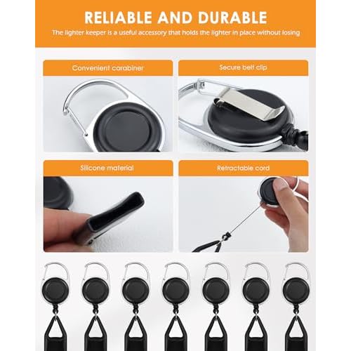 10 Pcs Retractable Lighter Clip Holder, Keychain Lighter Leash with Clip (Black)