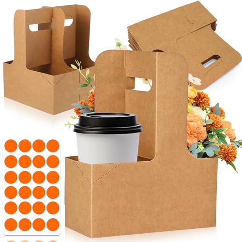 2 Cup Drink Carrier with Handle - 12 Pack Brown Disposable Coffee Carrier
