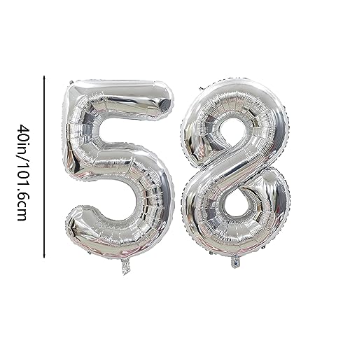 40 Inch Silver Number 58 Foil Balloon for 58th Birthday Party and Anniversary
