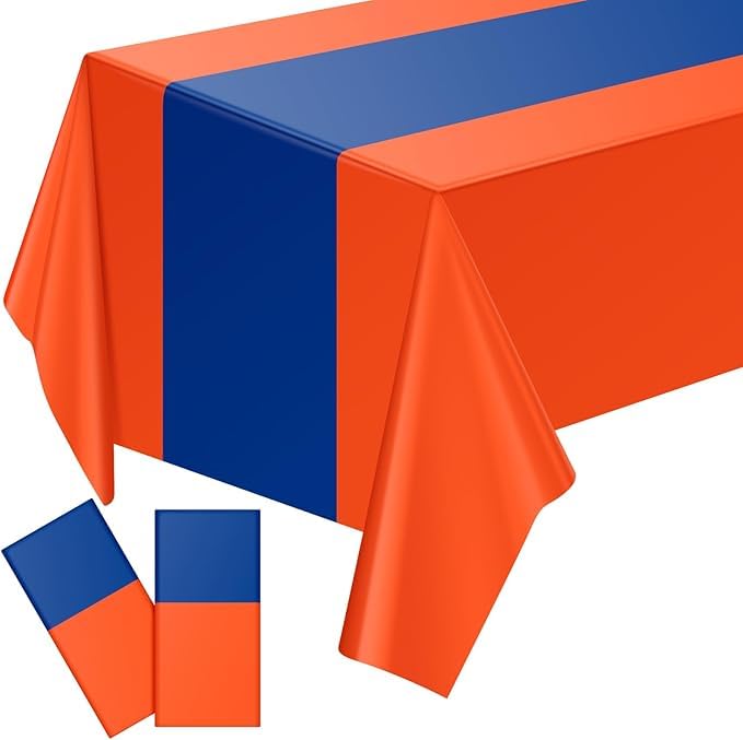 3-Pack Orange & Royal Blue Disposable Tablecloths - 108x54 Inch for Anime Parties