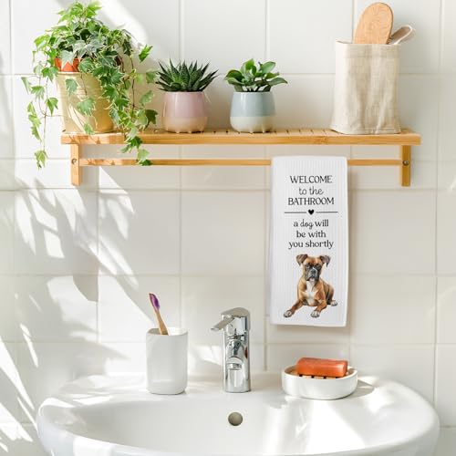 Funny Boxer Dog Hand Towel - 16x24 Inch Decorative Bathroom Decor