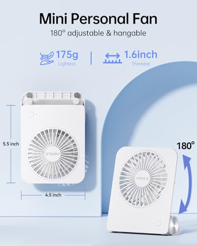 TriPole 4.5" Portable Desk Fan, Rechargeable 2000mAh Battery - White