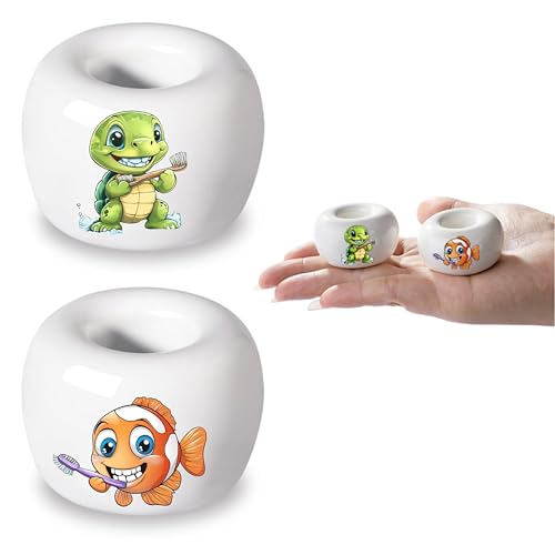 DQELFA 2-Piece Ceramic Toothbrush Holder with Sea-Themed Designs