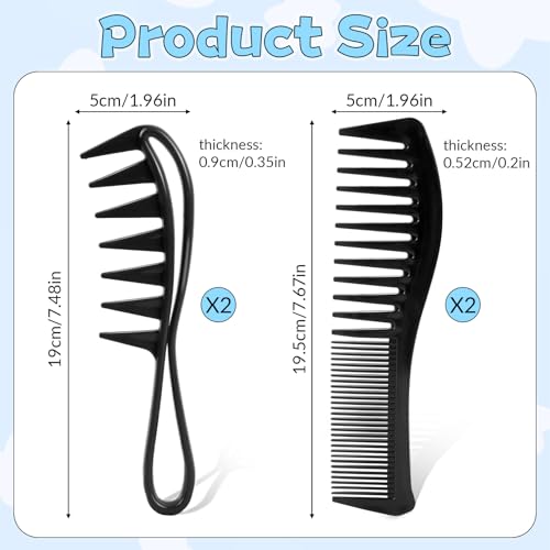 Wide Tooth Comb Set for Curly Hair 4-Pack Anti-Static Detangling Combs
