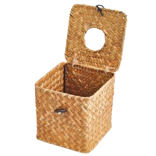Seagrass Woven Tissue Box Cover - Square Rattan Tissue Holder for Bathroom & Bedroom