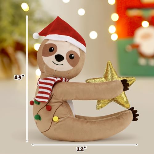 Sloth Christmas Tree Topper with Glitter Star - Holiday Xmas Decor, Unique & Cute