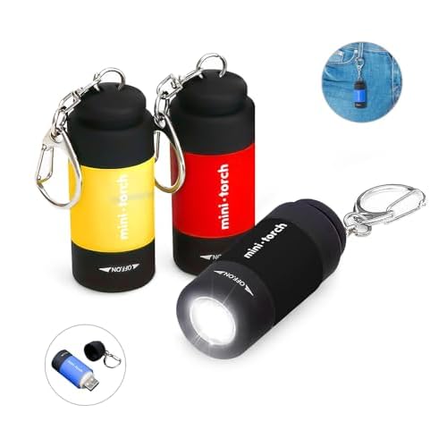 3-Pack Small Keychain Flashlights, LED Pocket Keychain Light with White Light, Waterproof USB Rechargeable Mini Flashlights in Bulk for Kids and Adults Emergency, Camping, Night Reading
