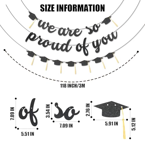 2026 Graduation Banner - Black Glitter 'We Are So Proud of You' Decor
