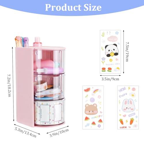 Pink 3-Tier Hair Accessories Organizer with Makeup Brush Holder