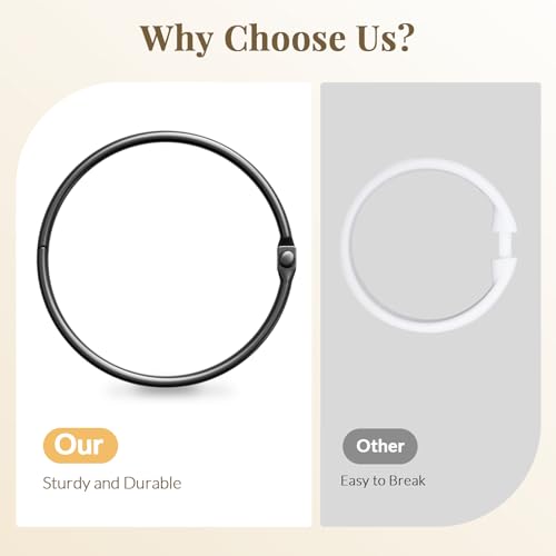 Bathway Black Shower Curtain Rings - Rust-Proof Metal Anti-Drop Hooks