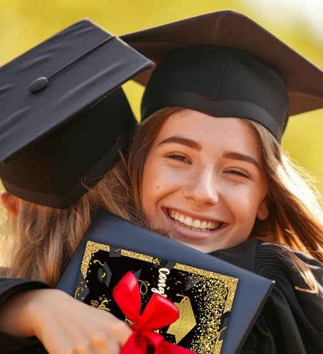 Graduation Cards Set with Envelopes - Black & Gold, 12 Designs