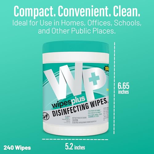 WIPESPLUS Disinfecting Surface Wipes Canister, 240 Count - Bleach-Free Lemon Scent