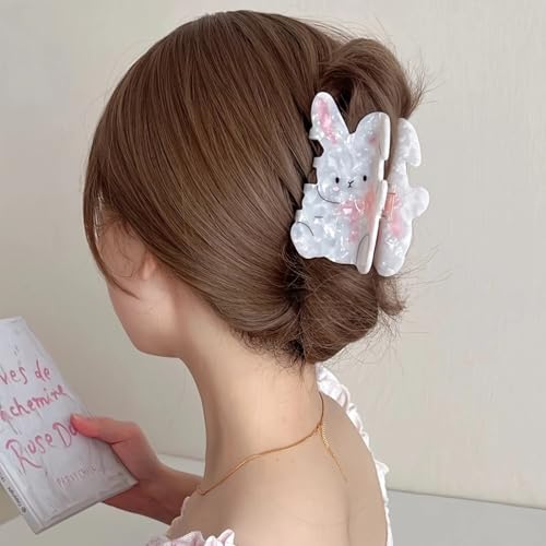 JUNCHAO Easter Bunny Hair Claw Clip with Pink Bow & Rhinestones