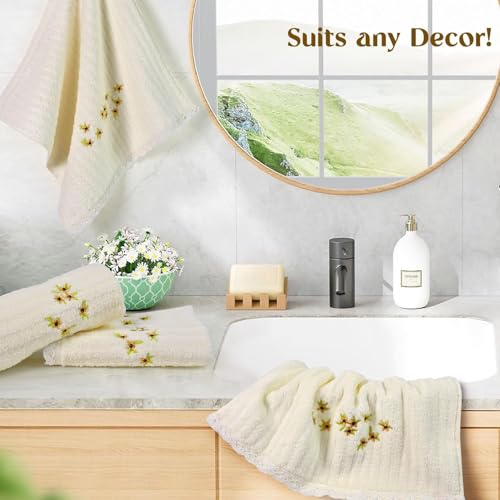 Jacquotha Floral Embroidered Wash Cloths - Cream 4 Pack for Face & Body
