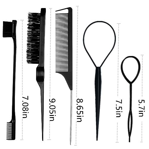 Chayumda 5-Piece Hair Styling Brush Set with Rat Tail Comb and Topsy Tail