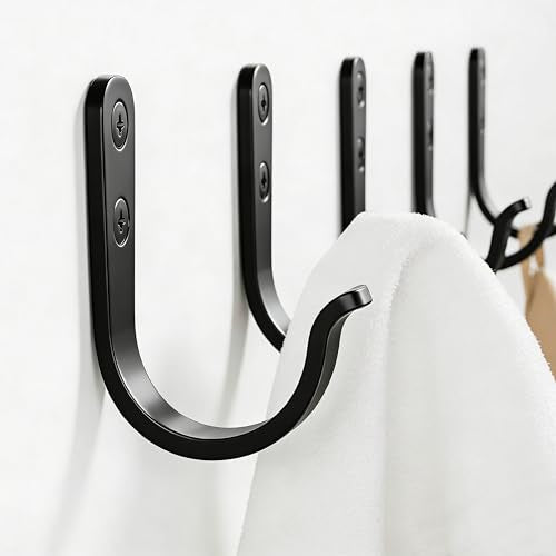 Niffgaff 10 Pack Black Metal Wall Hooks for Towels Coats & Storage