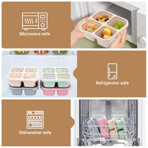 4-Pack Divided Snack Boxes for Meal Prep - Microwave Safe, Stackable