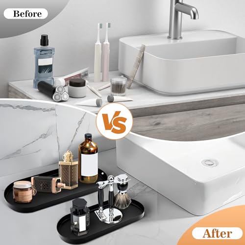 Black Metal Toilet Tank Tray Set - 2-Piece Bathroom Organizer
