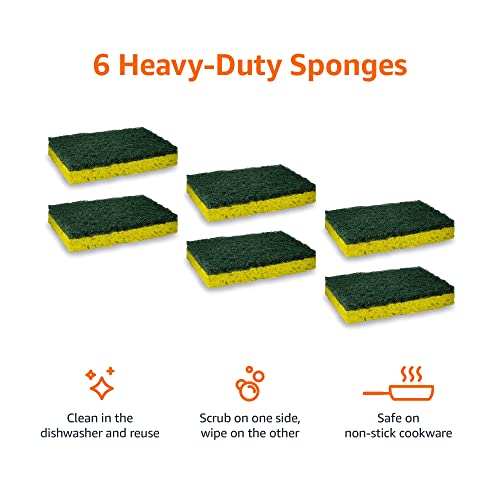 Amazon Basics Heavy Duty Scrub Sponges, Dual-Sided Kitchen Scourers, 36-Pack