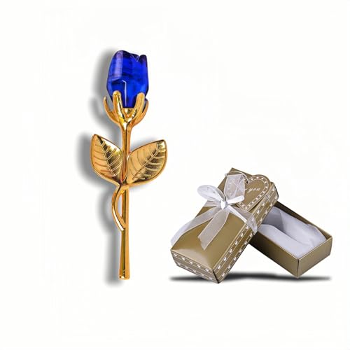 Blue Acrylic Crystal Rose with Gold Alloy Stem - Elegant Gift