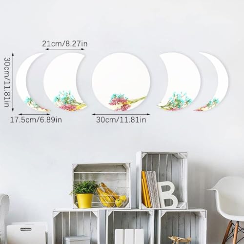Moon Phase Mirror Set - 5 Piece Unbreakable Acrylic Wall Decor