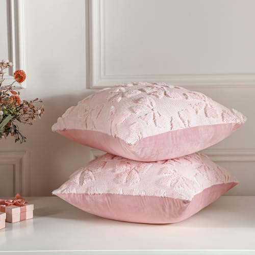 Mixweer Pink Bow Pillow Covers Set of 2, 18x18 Decorative Throw Cases