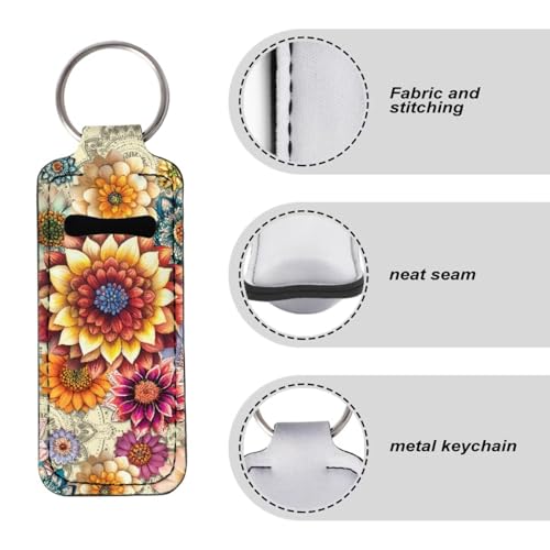Boho Mandala Chapstick Holder Keychain Neoprene Lip Balm Pouch