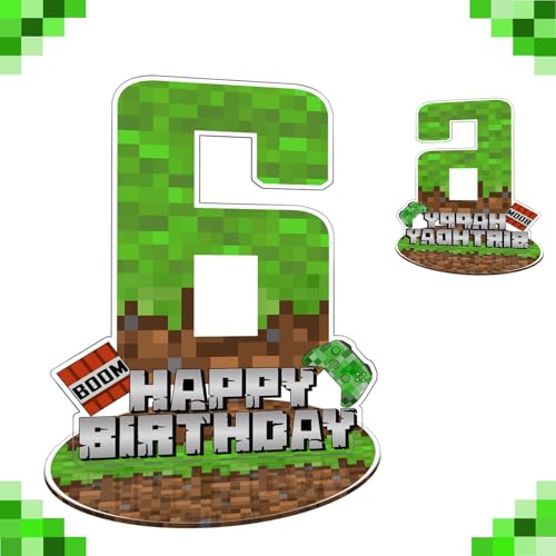 Pixel Miner Number 6 Acrylic Birthday Centerpiece Sign