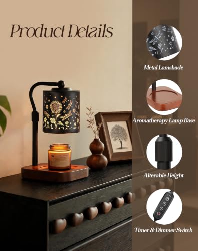 Dragonfly Adjustable Candle Warmer Lamp with Timer & 4-Level Dimmer - Height Adjustable
