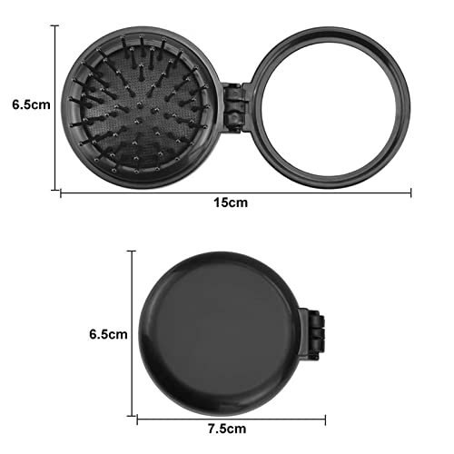 Serrale Folding Travel Hair Brush with Mirror Compact Mini Round Comb Black