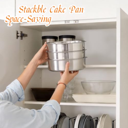 Tifanso 3-Piece 8-Inch Round Stainless Steel Cake Pans for Even Baking