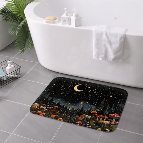 Mushroom Forest Bath Mat 16x24in, Non-Slip Absorbent Rug - Pattern 6