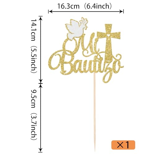 Spanish Mi Bautizo Cake Topper - Gold Glitter Cross Design 1