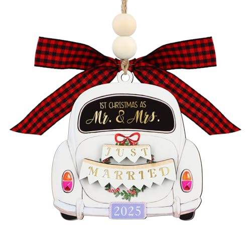 Just Married Wooden Christmas Ornament - 1st Christmas as Mr & Mrs 2025