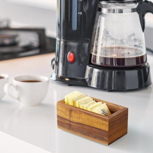 BWODYAY Acacia Wood Sugar Packet Holder - Coffee Bar Condiment Organizer