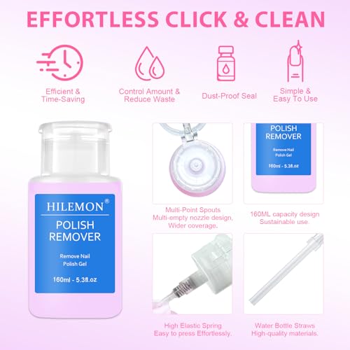 HiLemon Nail Polish Remover - 5.3 oz Pump Bottle for Gel & Acrylic