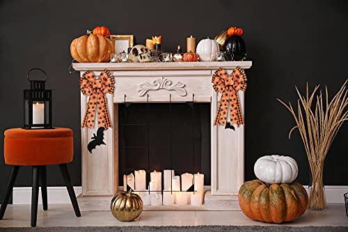 Halloween Buffalo Plaid Bow with Spider Design - Decorative Wreath Topper