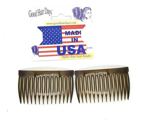 Good Hair Days Anti-Slip Side Combs 2-Pack, 2.87 Inch Curved Tortoise Hair Combs for Secure Everyday Hold