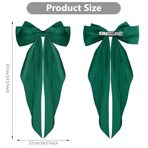 WLLHYF Satin Silky Long Tail Hair Bow Barrette Metal Hair Clip Green