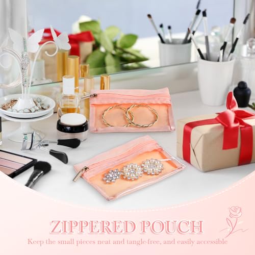 6 Pcs Velvet Travel Jewelry Bags Clear Portable Pouches Pink