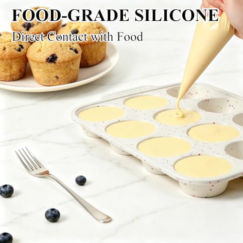 Vinino Silicone Muffin Pan - Nonstick, BPA-Free, 12-Cup Tray