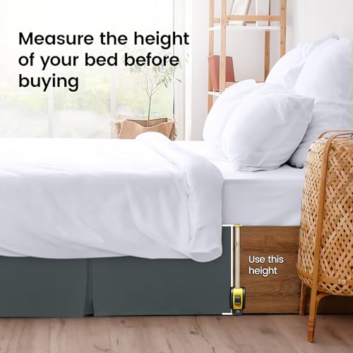 Utopia Bedding Full Size Grey Pleated Bed Skirt 16 Inch Drop Under-Bed Storage