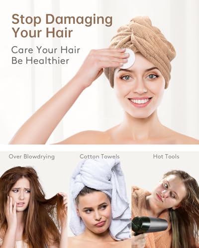 YFONG 3-Pack Microfiber Hair Towel Wrap - Gray, Camel, Brown - Anti-Frizz