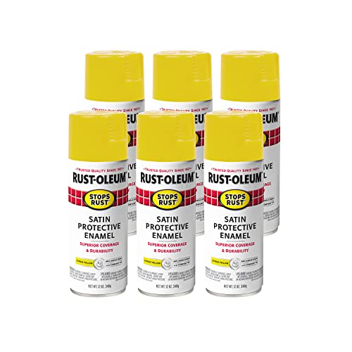 Rust-Oleum Stops Rust Protective Spray Paint, Satin Citrus Yellow, 12 oz, 6-Pack