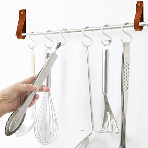 Abeillo 4 Pcs Leather Wall Hooks - Brown PU Leather Hanging Strap Hanger
