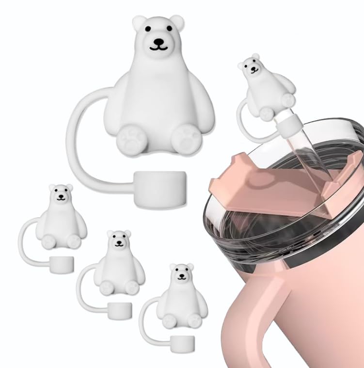 Polar Bear Silicone Straw Covers for Stanley Cup - Set of 4